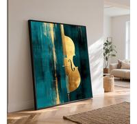 CAOXTART Toile imprimée « Violon dor頻, art mural musical abstrait, affiches bleues et or, peinture sur toile musicale moderne, décoration intérieure (65 x 65 cm/sans cadre)
