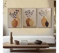 CAOXTART Triptyque de vases botaniques, art mural minimaliste sur toile, nature morte, œuvre d'art scandinave Wabi Sabi, décoration intérieure (40 x 60 cm x 3 / cadre intérieur)