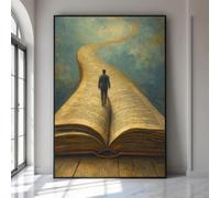 CAOXTART Voyage à travers la connaissance, Chemin du livre ouvert, Peinture à l'huile sur toile, Art mural inspirant, Impression littéraire abstraite sur toile (50x75cm/Cadre intérieur)