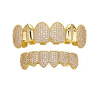 Cap Dentaire en Croix pour Six Dents, Plaqué Or et Argent, Bijou Dentaire Style Hip-Hop, Cadeau Mode Unisexe Homme Femme(Gold,Set1)