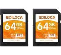 CAP-EF2 Carte SD 64Go, Lot de 2 Cartes,Carte mémoire SD UHS-I, Lecture 100 Mo/s, écriture 50 Mo/s, C10, U3, V30, vidéo Full HD et 4K, pour photographes Professionnels