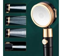 Cap-Pommeau De Douche, Economie Deau Pommeau Douche Anti Calcaire, Haute Pression Douchette Douche Salle De Bain Avec 3 + 1 Modes Et Filtre, Arrêt De L'eau À Une Clé- Abs - Noir Mat (Noir)