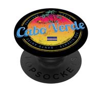 Cap-Vert île Coucher de Soleil rétro Palmier Souvenir PopSockets PopGrip Adhésif