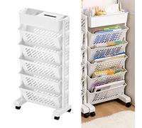 Capacité Multicouche en Métal étagère Mobile, Chariot à Rouler Amovible Rotatif en Plastique pour l'étude, Bureau, Utilisation du Salon avec Roues, Taille Compacte, Application Large (5 couches) (6