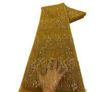 Capalot Tissus de dentelle française de mariage avec broderie africaine perlée sequins tulle perlé dentelle tissus, doré, 5 yards