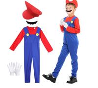 Capaneus Costume de plombier Super Brothers pour enfants et adultes, combinaison de super plombier avec bonnet rouge et vert pour carnaval, Halloween, costumes de carnaval pour garçons et filles