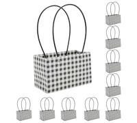 CAPASTEC 10 Pcs Sachets Floraux, Sac À Bouquet Avec Poignée, Emballage Cadeau Fleuriste Pour Anniversaire Fête Des Mères Fête Des Enseignants Mariage, 22X10X13Cm, Noir Blanc
