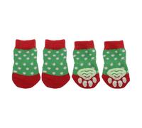CAPASTEC Chaussettes pour Chiens Anti-Dérapantes pour Chiens Chats Protection des Pattes Et Adhérence Grâce Au Gel De Silicone pour Chiens Chats 1 Set(4 Pcs) Rouge Vert Small
