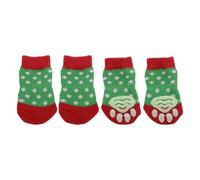 CAPASTEC Chaussettes pour Chiens Chaussettes Anti-Dérapantes pour Chiens Et Chats Protection Pattes Et Traction Grâce Au Gel De Silicone pour Chiens Et Chats 1 Set(4 Pcs) Rouge Vert Moyen