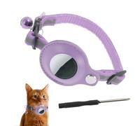 CAPASTEC Collier pour Chat, Collier Réfléchissant pour Chaton, Collier en Polyester avec Un Support pour Airtag Et Une Clochette, Collier Ajustable pour Chats Et Chiots, 22-23Cm, Violet