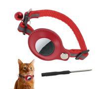 CAPASTEC Collier pour Chat, Collier Réfléchissant pour Chaton, Collier en Polyester avec Un Support pour Airtag Et Une Clochette, Collier Ajustable pour Chats Et Chiots, 22-23Cm, Rouge