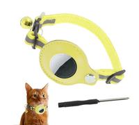 CAPASTEC Collier pour Chat, Collier Réfléchissant pour Chaton, Collier en Polyester avec Un Support pour Airtag Et Une Clochette, Collier Ajustable pour Chats Et Chiots, 22-23Cm, Jaune
