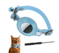CAPASTEC Collier pour Chat, Collier Réfléchissant pour Chaton, Collier en Polyester avec Un Support pour Airtag Et Une Clochette, Collier Ajustable pour Chats Et Chiots, 22-23Cm, Bleu