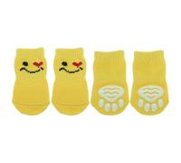 CAPASTEC Lot de 4 paires de chaussettes antidérapantes pour chiens et chats - Chaussettes d'intérieur - Protection des pattes et traction grâce au gel de silicone - Pour chiens et chats - Jaune