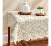 CAPASTEC Nappe en Dentelle, Nappe Carrée en Polyester, Nappe À Motif Floral pour Mariages, Anniversaires, Beige 100x100cm