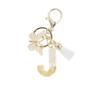 CAPASTEC Porte-Clés Initiales Filles, Pendentif Lettre J, Porte-Clés Papillon Avec Lettres Initiales, Cadeau Keychains Femme, Ton Blanc Or