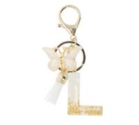 CAPASTEC Porte-Clés Initiales Filles, Pendentif Lettre L, Porte-Clés Papillon Avec Lettres Initiales, Cadeau Keychains Femme, Ton Blanc Or