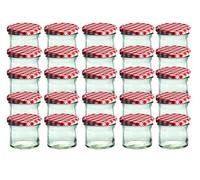 CapCro Lot de 25 bocaux en verre de 125 ml avec couvercles rouges à carreaux To 66