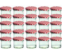 CapCro Lot de 25 pots à couvercle renversé 125 ml Pot de confiture Pot de conservation Couvercle rouge à carreaux