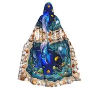 Cape à capuche 3D avec imprimé dauphin du monde sous-marin - Cape avec capuche - Cape médiévale de la Renaissance pour homme et femme - Costume d'Halloween et de cosplay