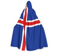 Cape à capuche avec drapeau de l'Islande pour adulte. Cape de cosplay d'Halloween en polyester imprimé complet.