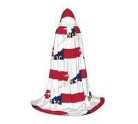 Cape à capuche avec imprimé carte de l'État de Caroline du Nord pour Halloween, bal masqué, cosplay, costume de sorcière unisexe, noir, Medium