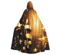 Cape à capuche avec note de musique dorée et étoile brillante tombée - Cape à capuche pour Halloween - Robe pleine longueur pour homme et femme - Costume de jeu de rôle