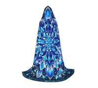 Cape à capuche bleue à motif de fleurs ethniques et mandala pour adulte et adolescent, cape d'Halloween à capuche, robe de sorcier avec cape de peur