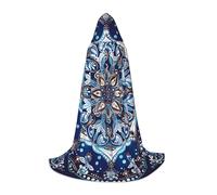 Cape à capuche bleue à motifs de mandala ethniques pour adulte et adolescent, cape d'Halloween à capuche, robe de sorcier avec cape de peur