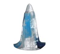 Cape à capuche bleue abstraite avec peinture à l'huile pour adulte et adolescent, cape à capuche d'Halloween, robe de sorcier avec cape de peur