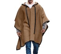 Cape à capuche châle pour homme, capuche en laine pour homme, sweat à capuche tendance, couverture d'hiver chaude portable, poncho léger pour loisirs avec long cordon de serrage, kaki, XL