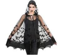 Chaks - Cape de costume de chauve-souris, cape avec capuche, accessoires de vampire noirs pour femmes, Halloween et carnaval, Noir