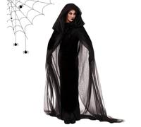 Cape à capuche de sorcière, cape avec capuche de sorcière, costume de fantôme long, cape de magicien, cape de tulle transparent, costume de performance pour adultes et adolescents