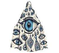 Cape à capuche de sorcière pour adulte - Bleu - Grèce - Mauvais œil - Costume d'Halloween