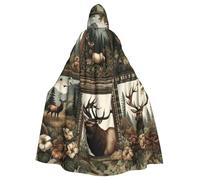 Cape à capuche de sorcière pour adulte, motif élan camouflage, cerf fleuri, costume d'Halloween