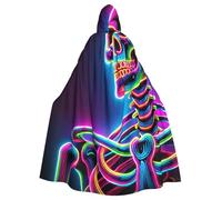 Cape à capuche de sorcière squelette néon pour adulte, costume d'Halloween