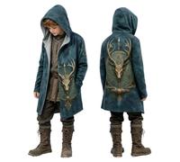 Cape à capuche de viking mi-longue pour garçon - Imprimé 3D - Sweat à capuche pour enfant - Costume médiéval pour Halloween, E3., 2-3 ans