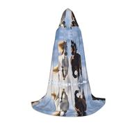 Cape à capuche d'Halloween pour adolescents, noir et blanc, cheval qui court, costume à capuche pour cosplay, fête de vampire de sorcière, robe fantaisie pour adolescents, carnaval, bande dessinée