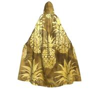 Cape à capuche dorée avec imprimé ananas pour Halloween, carnaval, cosplay | Capes de sorcière et de vampire 190 cm - Accessoire polyvalent pour fêtes de Noël