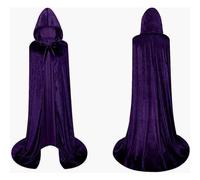 Cape à capuche en velours long unisexe adulte et enfant, cape vampire sorcière mort religieuse dracula médiévale pour Halloween et carnaval Violet 160 cm