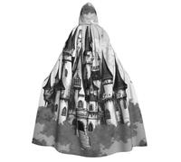 Cape à capuche gothique Château de conte de fées Imprimé Halloween Carnaval | Capes de sorcière et de vampire 190 cm - Accessoire polyvalent pour fêtes de Noël