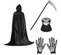 Cape à Capuche Halloween, Ensemble de Cape de Cosplay d'Halloween, Accessoires de Faucille, Gants, écharpe, pour Halloween, Jeux de Rôle de Carnaval, Fêtes Costumées