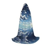 Cape à capuche imprimée ciel bleu et nuages blancs pour adolescents, convient pour les fêtes et les spectacles sur scène, taille M
