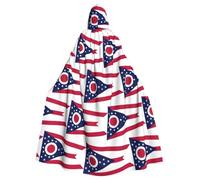 Cape à capuche imprimée drapeau de l'État de l'Ohio pour adultes, robe d'Halloween cape à capuche sorcière sorcière cosplay costumes pour homme et femme