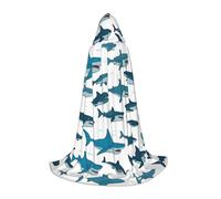 Cape à capuche motif requin avec différents gestes imprimés pour homme et femme - Costume médiéval pour Halloween, bal masqué, cosplay, noir, Medium