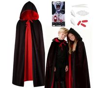 Cape à Capuche Noir Rouge 120/140/160cm Costume de Vampire Halloween Enfant Adulte Réversible Costume Femme Homme Sorcière Vampire Cape pour Unisexe Femme et Homme Idéal pour Fêtes et Événements(160)
