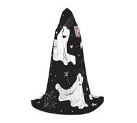 Cape à capuche noire d'Halloween avec fantômes mignons pour adulte et adolescent, cape à capuche d'Halloween, robe de sorcier avec cape de peur