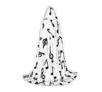 Cape à capuche noire et blanche avec motif de notes de musique pour adulte et adolescent, cape d'Halloween à capuche, robe de sorcier avec cape de la peur