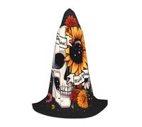 Cape à capuche noire motif tête de mort et tournesol pour adulte et adolescent, cape d'Halloween à capuche, robe de sorcier avec cape de peur