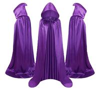 Cape à capuche pleine longueur en velours pour adulte UK Halloween Noël Maxi Cape Cosplay Vampire Party Mascarade Cape Costume, violet, M